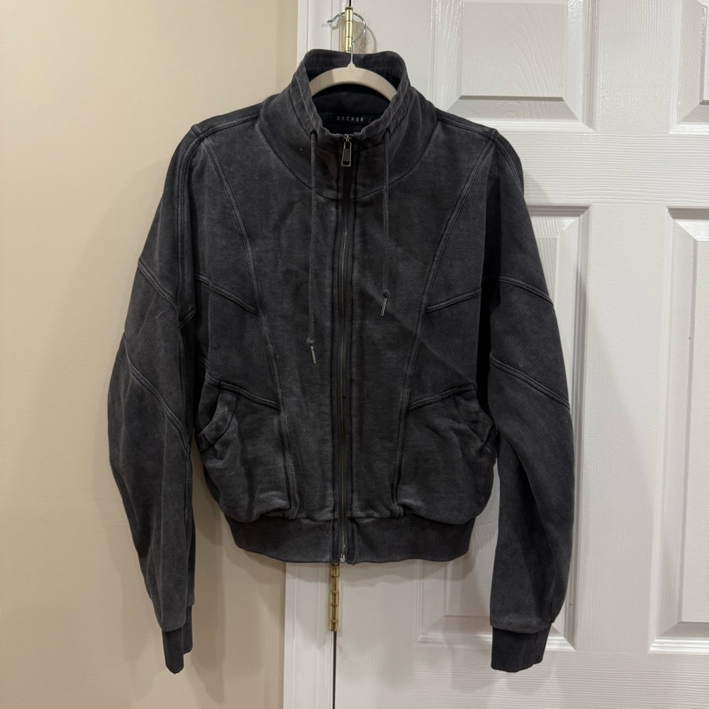 Black Gray bomber zip up sweater jacket